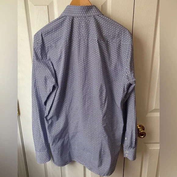 Ted Baker Endurance Navy Blue/White Geometric Flip Cuff Long Sleeve Shirt 15.5 - Picture 2 of 7